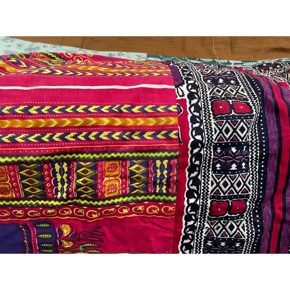 VTG Handmade Patchwork quilt bedspread thin hippy animal full 85 X 71